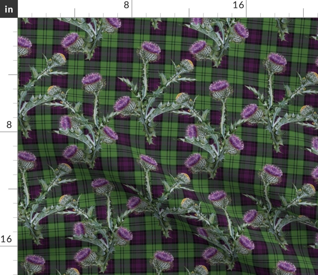 Plaid Thistle Green And Purple Scottish Tartan Scottland Wildflower Custom Printed Fabric by Spoonflower Various Fabrics by the Yard or Fat Quarter